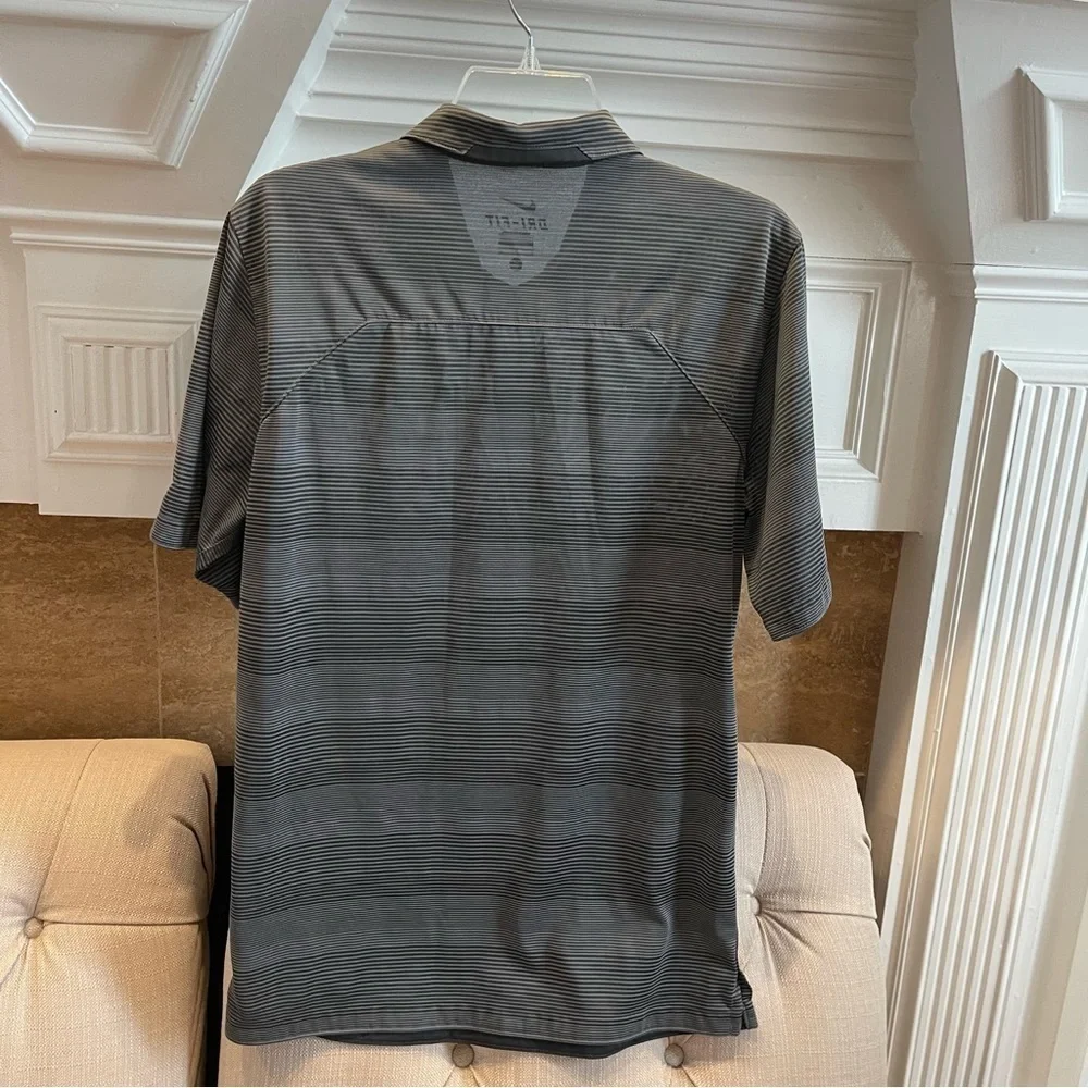 BN: Nike Dri Fit Polo Shirt Mens Size Small Grey Striped Golf Swoosh Embroidered